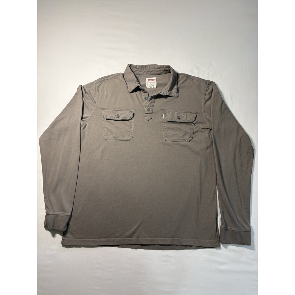 Levi’s Polo Shirt Long Sleeve Men’s Size XL Pockets 100% Cotton Light Brown